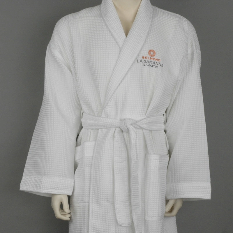 65% Polyester 35% Cotton Waffle Fabric Shawl Collar Hotel Bathrobe